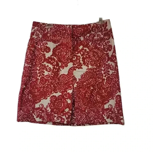 Talbots Women's Red & Ivory Cotton/Spandex Jacquard Floral A-Line Skirt - Picture 2 of 9